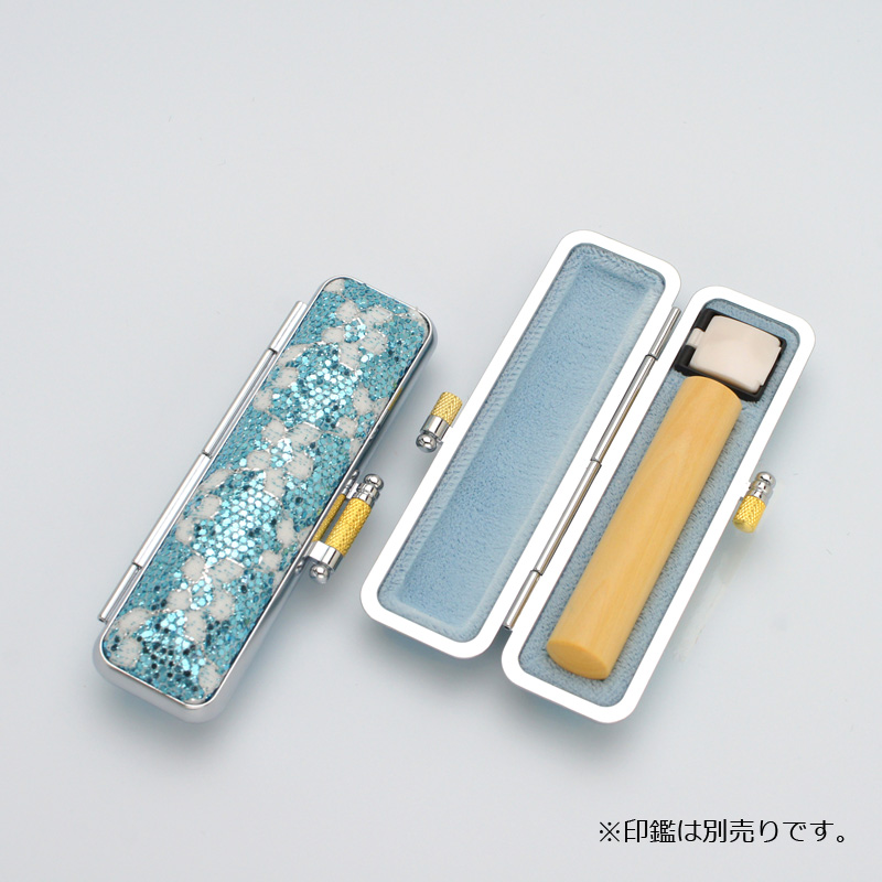 印鑑ケース きらめきラメケース/花柄 ブルー 10.5-12.0mm