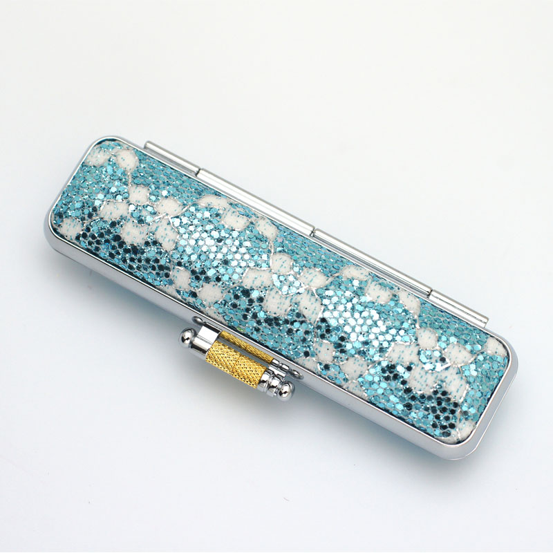 印鑑ケース きらめきラメケース/花柄 ブルー 10.5-12.0mm