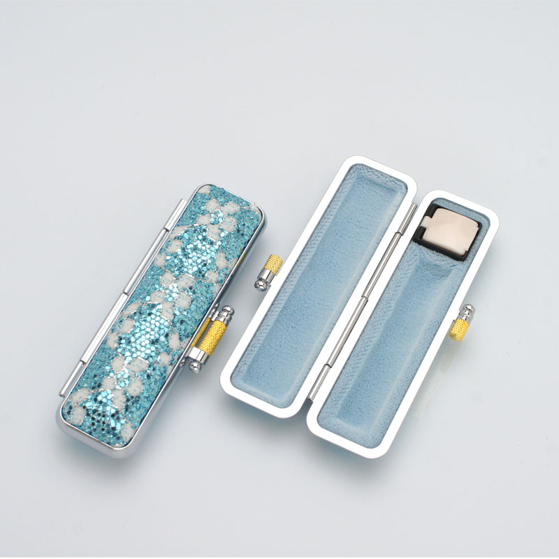 印鑑ケース きらめきラメケース/花柄 ブルー 10.5-12.0mm