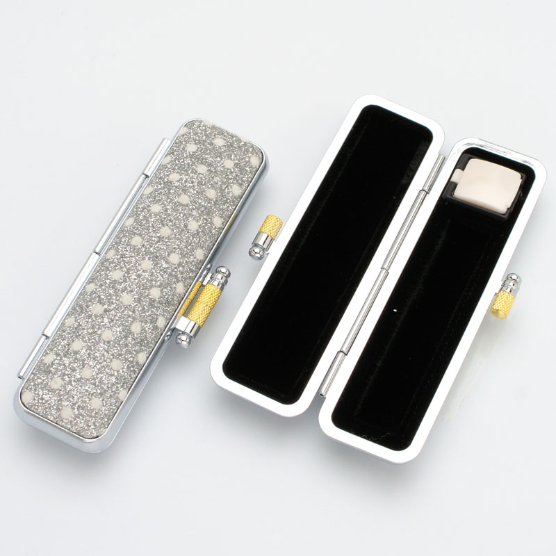 印鑑ケース きらめきラメケース/水玉 シルバー 10.5-12.0mm