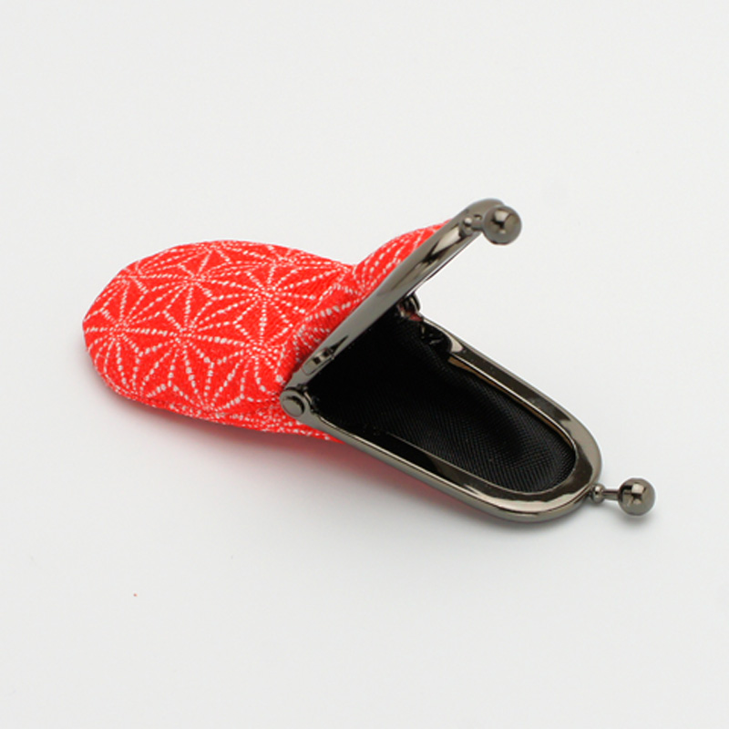 がま口印鑑ケース お財布タイプ 縦入れ用・麻の葉柄（赤） 10.5-16.5mm