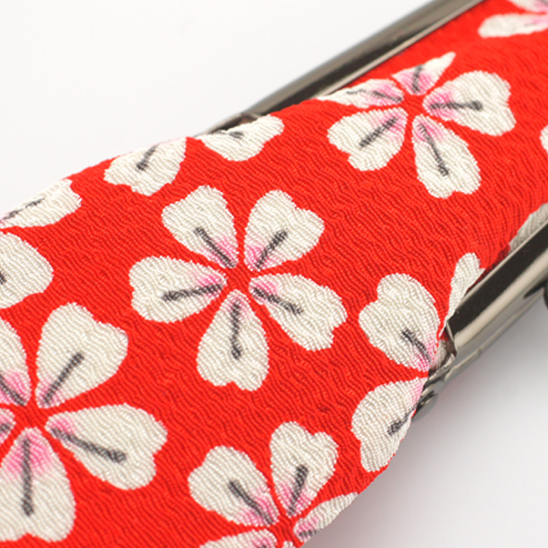 がま口印鑑ケース お財布タイプ 縦入れ用・桜ちらし柄（赤） 10.5-16.5mm