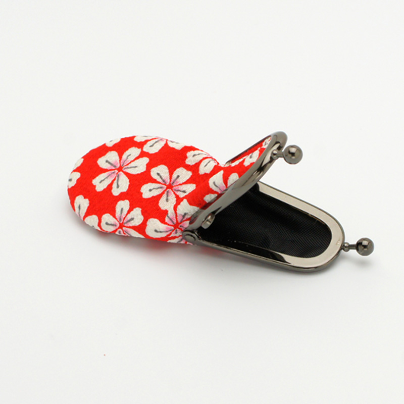 がま口印鑑ケース お財布タイプ 縦入れ用・桜ちらし柄（赤） 10.5-16.5mm