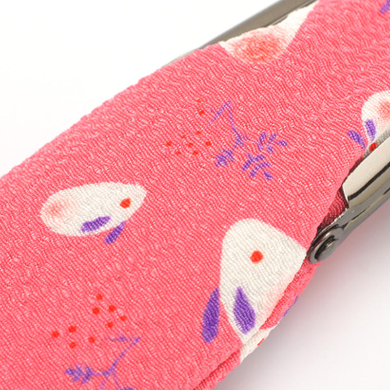 がま口印鑑ケース お財布タイプ 縦入れ用・雪うさぎ柄(桃) 10.5-16.5mm