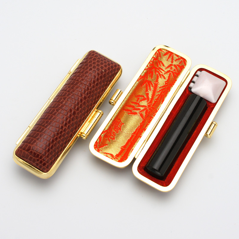 印鑑ケース 本トカゲ革金枠 ブラウン 16.5-18.0mm
