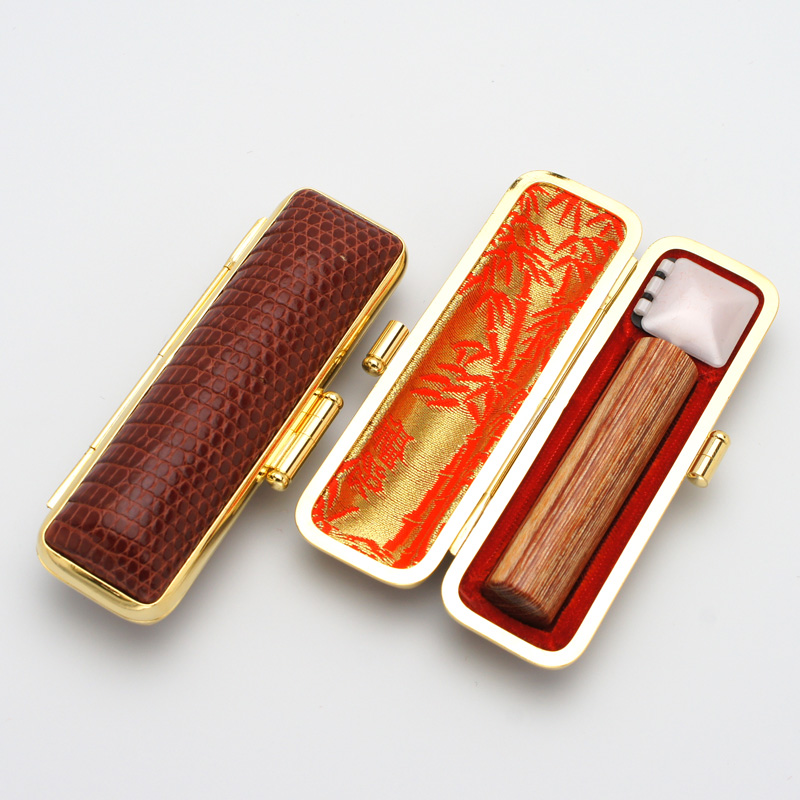 印鑑ケース 本トカゲ革金枠 ブラウン 16.5-18.0mm