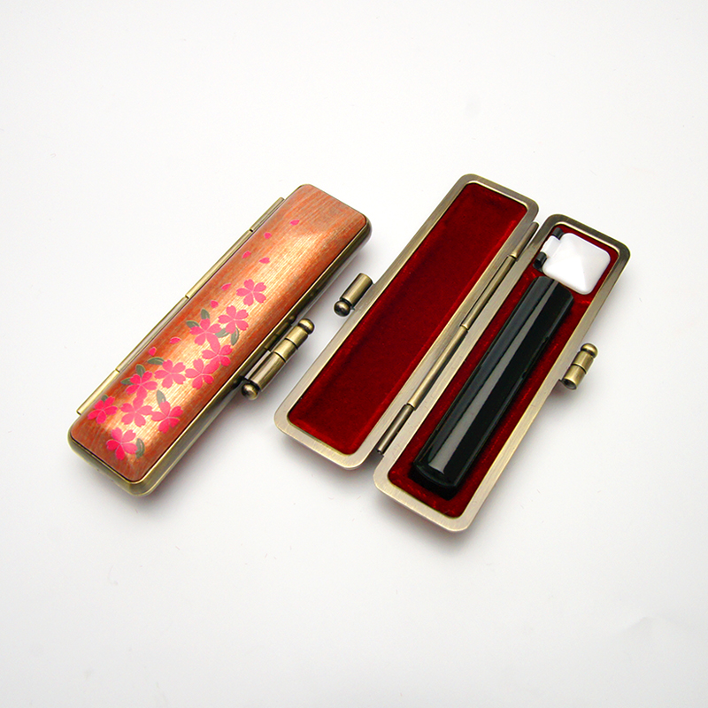 印鑑ケース ヴィンテージアート 茶 花柄 10.5-12.0mm