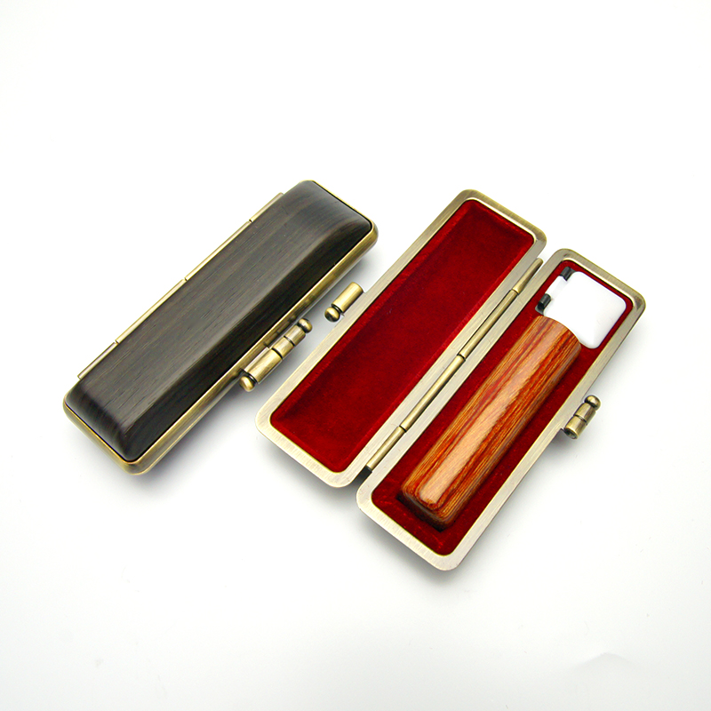 印鑑ケース ヴィンテージケース ボックス 黒 木目 13.5-15.0mm