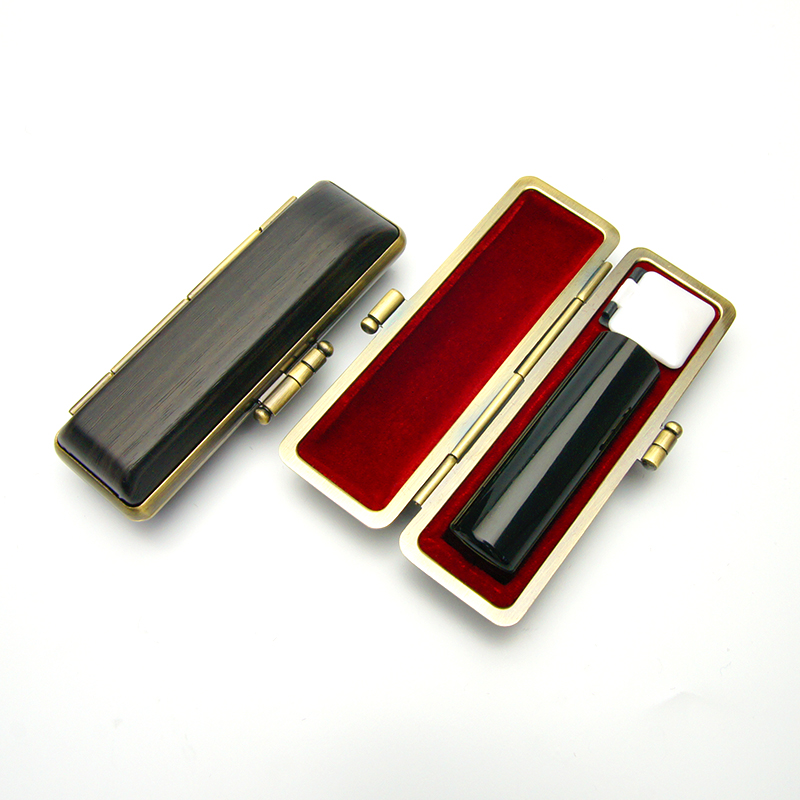 印鑑ケース ヴィンテージケース ボックス 黒 木目 16.5-18.0mm