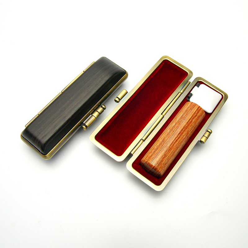 印鑑ケース ヴィンテージケース ボックス 黒 木目 16.5-18.0mm
