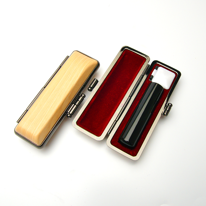 印鑑ケース ヴィンテージケース ボックス 木目 クリーム色 13.5-15.0mm