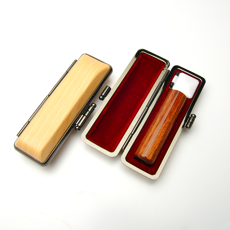 印鑑ケース ヴィンテージケース ボックス 木目 クリーム色 13.5-15.0mm