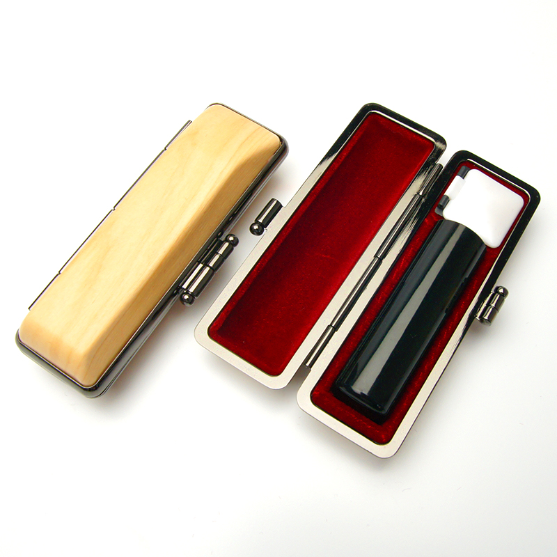 印鑑ケース ヴィンテージケース ボックス 木目 クリーム色 16.5-18.0mm