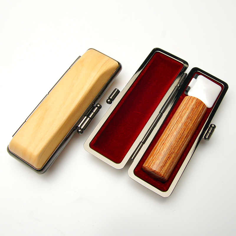 印鑑ケース ヴィンテージケース ボックス 木目 クリーム色 16.5-18.0mm