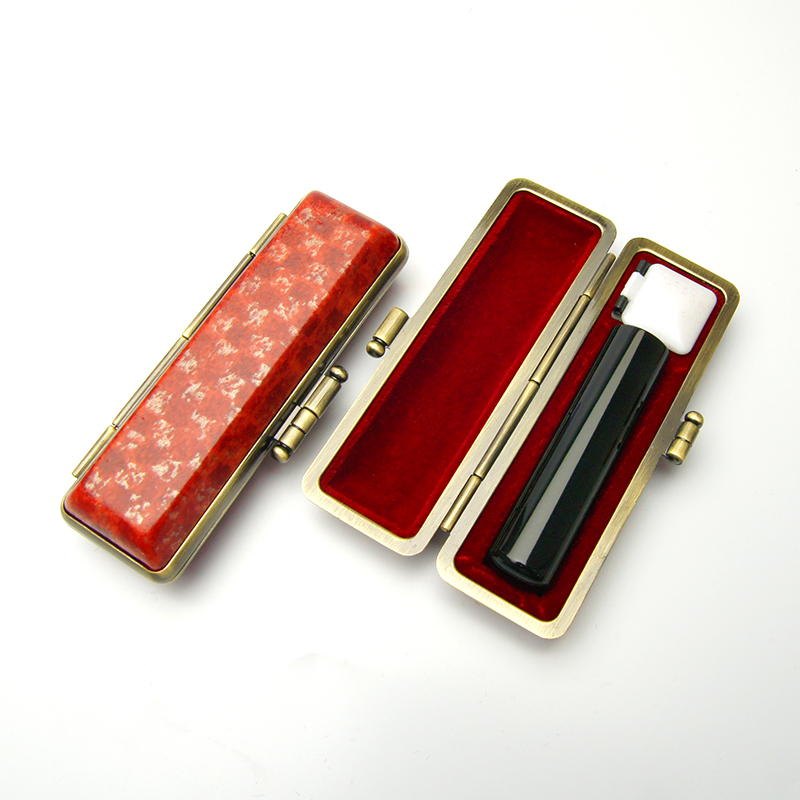 印鑑ケース ヴィンテージケース ボックス 赤茶色 チェック模様 13.5-15.0mm