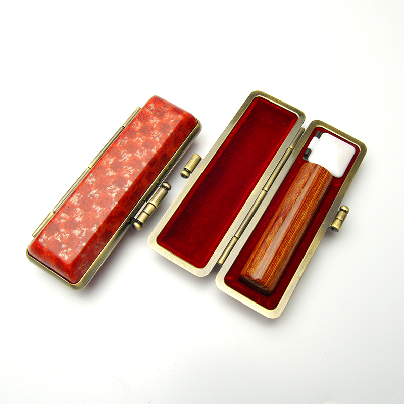 印鑑ケース ヴィンテージケース ボックス 赤茶色 チェック模様 13.5-15.0mm