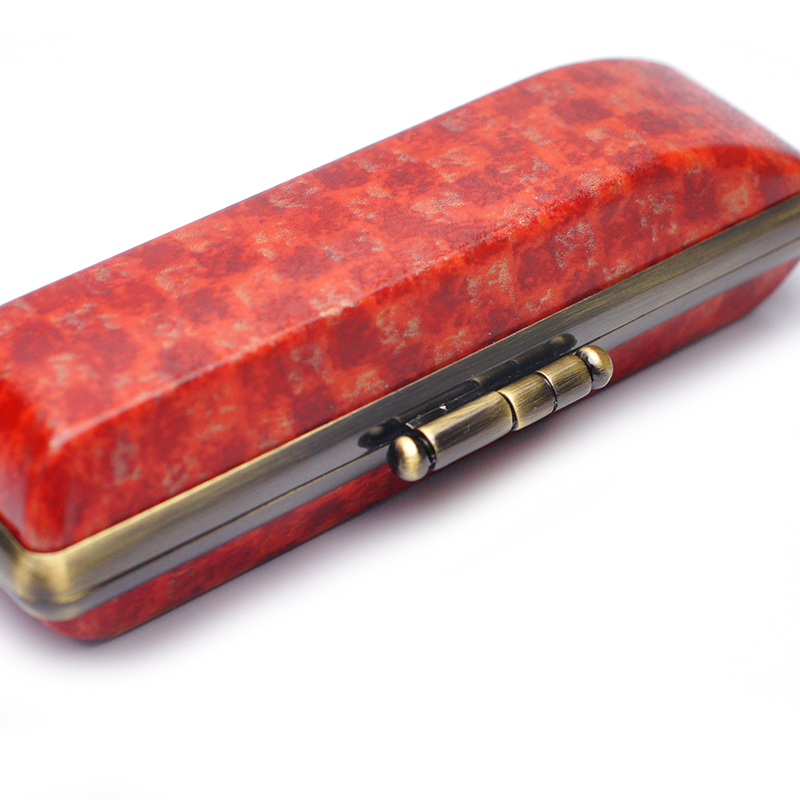 印鑑ケース ヴィンテージケース ボックス 赤茶色 チェック模様 13.5-15.0mm