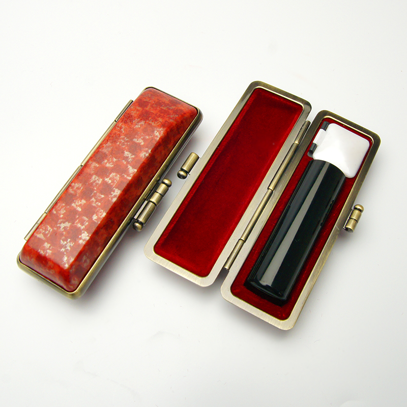 印鑑ケース ヴィンテージケース ボックス 赤茶色 チェック模様 16.5-18.0mm